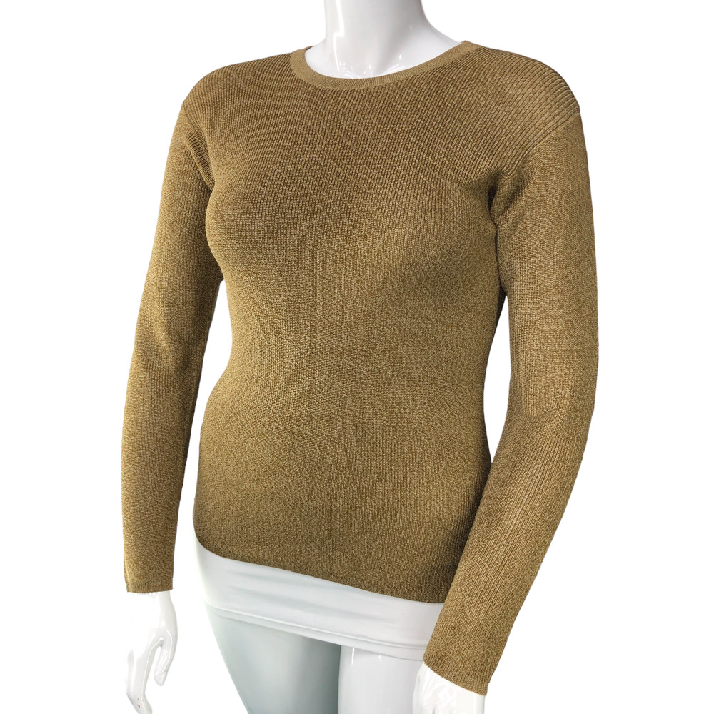 Linda Allard Ellen Tracy Womens Size M Gold Metallic Sweater Pullover Crew Neck